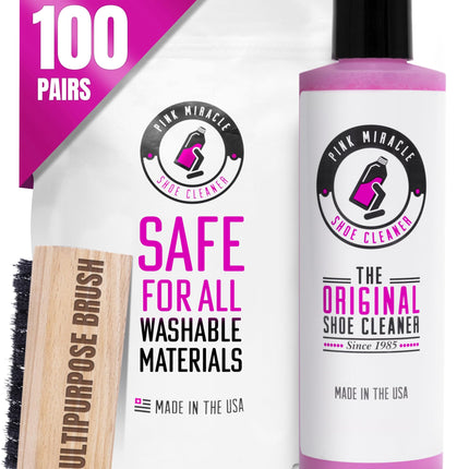 Pink Miracle Shoe Cleaner Kit with Bottle and Brush For Fabric Cleaner For Leather, Whites, Suede and Nubuck Sneakers (4 Oz)