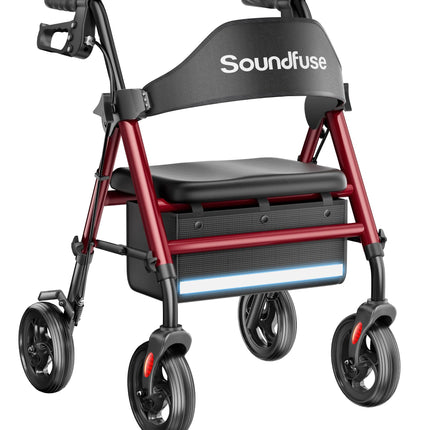 SOUNDFUSE Walkers for Seniors, Rollator Walker with Seat, 8" All Terrain Wheels, Double Support Bar, 350lb, 16" Ergonomic Arc Seat and Comfortable Backrest, Dual Height Adjustable and Foldable Design