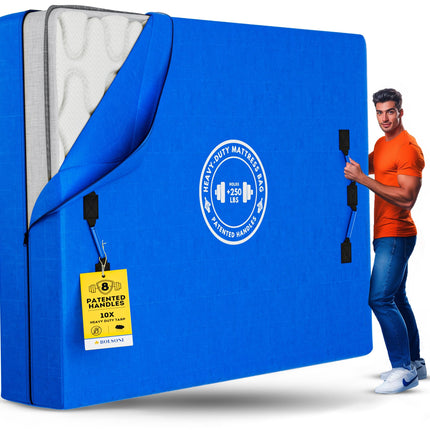 Bolsoni Mattress Bags for Moving and Storage | Extra Thick Heavy Duty Reusable Mattress Cover Protector Tarp with Premium Strong Zipper and 8 Patented Easy to Carry Handles, Weather Protection (Twin)