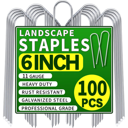 ToolTide 100 Pack 6 Inch U Shaped Garden Stakes Drip Irrigation Stakes