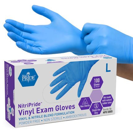 MED PRIDE Nitrile/Vinyl Blend Exam Gloves,Powder-Free,Blue,Large,100-Count