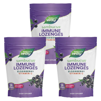 Nature's Way Sambucus Immune Lozenges, High Potency Vitamin C, Elderberry, Wild Cherry Flavored, 24 Lozenges (Packaging May Vary) - Pack of 3