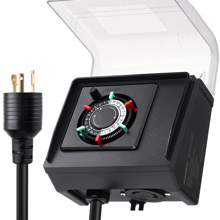 SURAIELEC Mechanical Pool Timer for Above Ground Pools, NEMA L5-20R Twist-Lock Plug-in Pool Timer, 20A 125V 1HP, Up to 3 Daily Settings, Weatherproof Cover, for Pumps, Heaters, Fountains and Lighting
