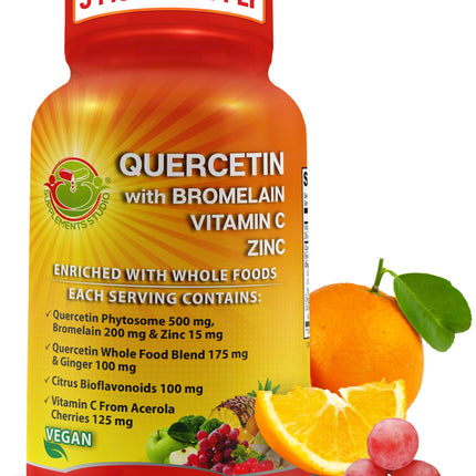 Quercetin with Bromelain – Quercetin Phytosome 500 mg High Absorption Supplement – Immune Support with Vitamin C, Zinc, Ginger & Citrus Bioflavonoids – Organic Whole Food Blend – 180 Capsules