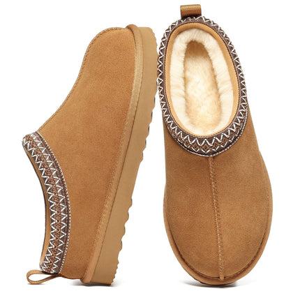 Litfun Women's Genuine Suede Fur Lined Slippers Fuzzy Winter House Shoes