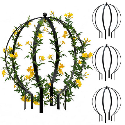 HEYTIMI 2 PCS Metal Garden Round Trellis for Climbing Plants, Large Black Powder Coated Obelisk for Roses, Vines, Flowers, Patio Doorway Garden Decor Indoor Outdoor, Easy Assembly (25.2" x 21.3")