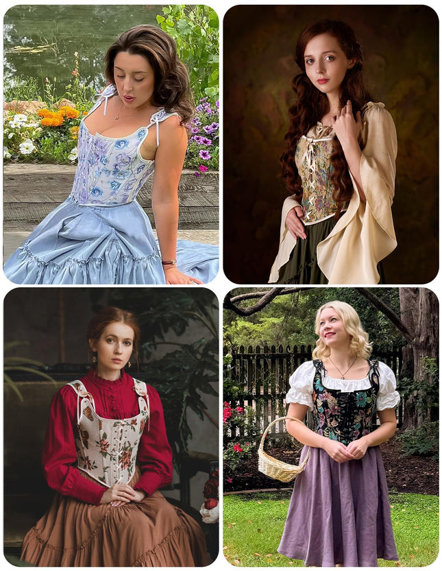 Scarlet Darkness Renaissance Faire Costume Women Lace Up Corset Top Floral Fishbone Bustier Pink Floral Size 10