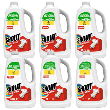 Shout Triple-Acting Laundry Stain Remover for Everyday Stains Liquid Refill, 60 fl oz - Pack of 6