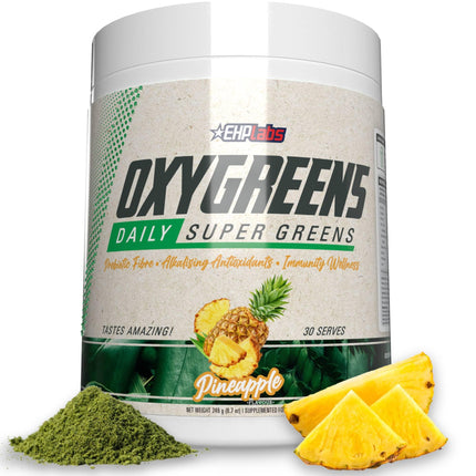 EHP LABS OxyGreens Super Greens Powder - Spirulina & Chlorella Superfood, Green Juice Powder & Greens Supplements with Prebiotic Fibre, Antioxidants & Immunity Support, 30 Serves (Pineapple)