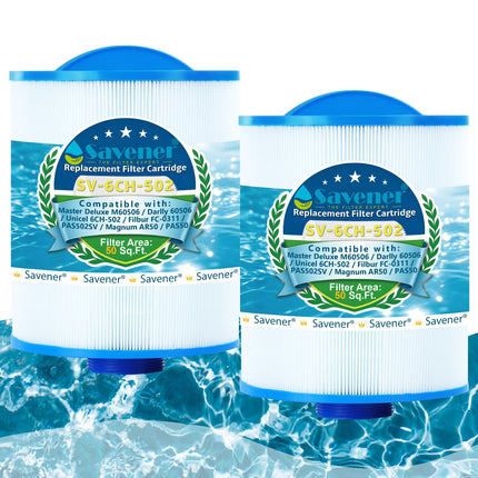 Savener® 6CH-502 PAS50SV-F2M Hot Tub Spa Filter Cartridge, Replaces PAS50SV-F2M, Unicel 6CH-502, Filbur FC-0311, M60506, AR50, AK-90161, Excel Filters XLS-604, 50 Sq. Ft, 2 Pack