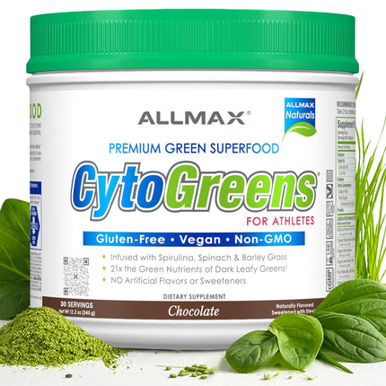 ALLMAX Naturals CytoGreens Super Greens Powder, Premium Green Superfood with Greens, Superfoods, Daily Greens Supplement, Chocolate, 30 Servings