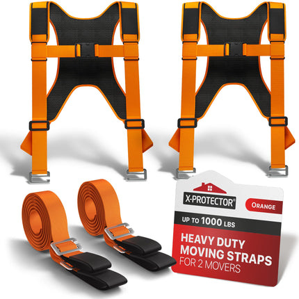 X-Protector Moving Straps - 2 Pairs - Orange Lifting Straps for 2 Movers
