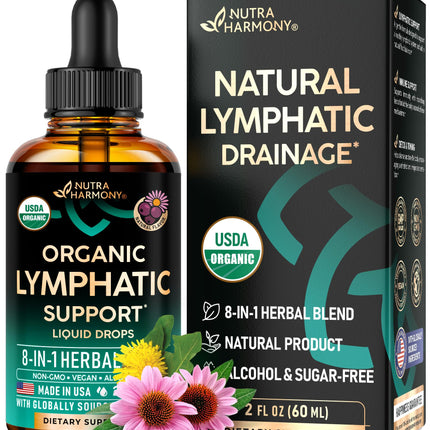 USDA Organic Lymphatic Drainage Supplement - Echinacea | Elderberry | Dandelion | Rosehip | Cleavers | Calendula | Burdock - Made in USA - Lymph System Drops - Immune Support, Cleanse & Detox, 2 fl oz