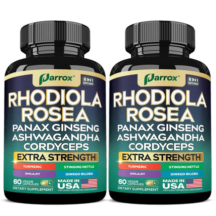 Rhodiola Rosea Adaptogen Supplement, Panax Ginseng & Ashwagandha, 2 Pack