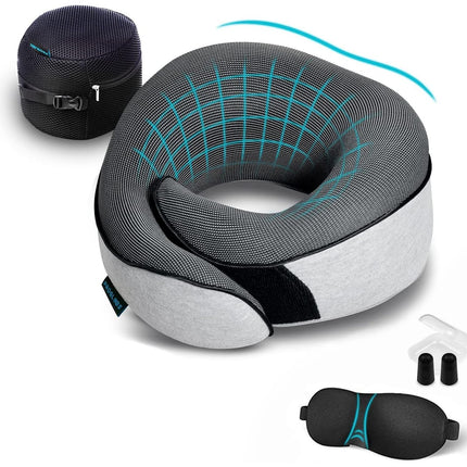 Proglobe Travel Neck Pillow for Airplanes, Long Haul Flight Kit, Grey