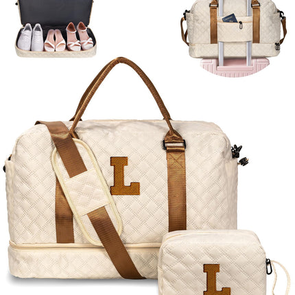 Vogewood Gifts for Women Birthday Unique-Personalized Initial Duffle Bag - Weekender Bags for Women, Travel Bag with Shoe & Makeup Compartments - Monogram- Birthday Gift-Woman Gifts Letter (L)