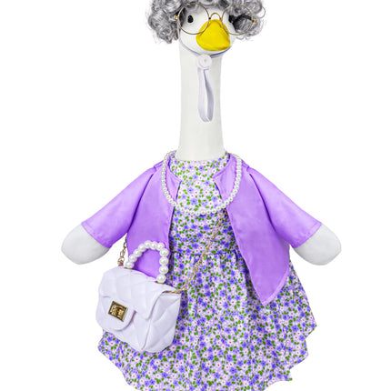 Ueyben Old Lady Porch Goose Outfits, 100 Days Grandma Wigs with Goose Clothes for 23" Lawn Cement Plastic Geese Statues for Garden Yard Holiday Decoration