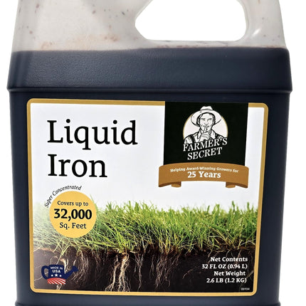 Farmer’s Secret Liquid Iron for Lawns and Gardens - Chelated Liquid Iron Supplement - for use on All Types of Grass, Plants and Trees (32oz)