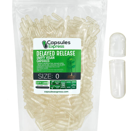 XPRS Nutra Delayed Release Size 0 Empty Capsules - 1000 Count Clear Empty Vegan Capsules - Vegetarian Pills - DIY Vegetable Capsule Filling - Fillable Veggie Gel Caps for Do-It-Yourself Supplements