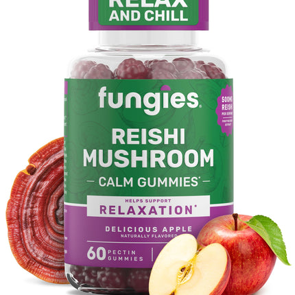 Fungies Reishi Mushroom Gummies, Delicious Apple Flavor - Mushroom Herbal Supplement Gummy for Adults Supports Immune Health, Relaxation & Healthy Aging - Calming Gummies for Sleep - 60 Servings