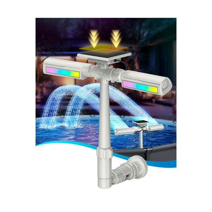 POOLJOYO Solar Pool Fountain with 10-Color 4-Mode RGB LED Lights, Above/Inground Solar Lights with Remote, 360°Adjustable Dual Spray Waterfall Sprinkler Fountain for Relaxation & Cooling 10-20°F