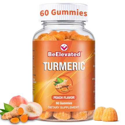 BeElevated Curcumin Turmeric Gummies – Turmeric Extract and Ginger Supplement Gummies – Vegan, Non-GMO, with Black Pepper – 60 Count – Peach Flavor – 30-Day Supply