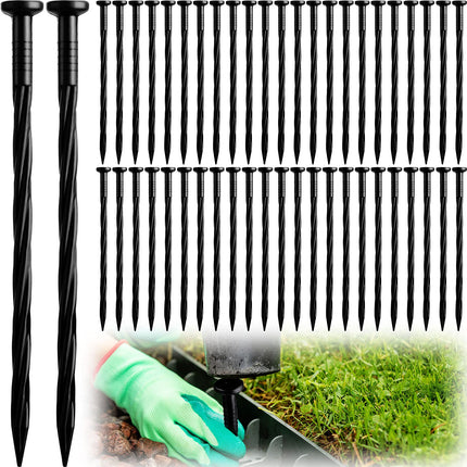 Honoson 200 Pack Landscaping Spikes Anchoring Spike Plastic Ground Stake for Lawn, Weed Barriers, Turf, Paver Edging, House Construction (8 Inch)