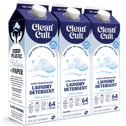 Ultra Concentrated Liquid Laundry Detergent Soap, 192 loads (96 oz), 90% Less Plastic, No Harsh Chemicals, Free & Clear, Defeats Stains & Odors, Eco-friendly, HE/Standard Compatible
