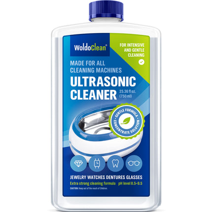 WoldoClean Ultrasonic Jewelry Cleaner Solution 25.4 Fl Oz - Concentrate for Sonic Machines, Silver, Gold, Diamonds & Glasses (Makes 7 Gallons)