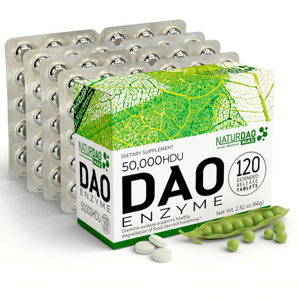 NATURDAO MAX DAO Enzyme Supplement 120 Tablets, 50,000 HDU per Tablet Adjustable Dosage, Extended Release, Histamine Blocker