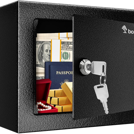 Bonsaii Safe Box with Key Lock, Steel Security Lock Box, 0.23 Cubic Feet, 9.06" W x 6.69" D x 6.69" H, Small Hidden Safe for Cash Jewelry