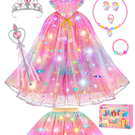 Princess Dress Up for Girls, Unicorn Light up Princess Cape Princess Dress