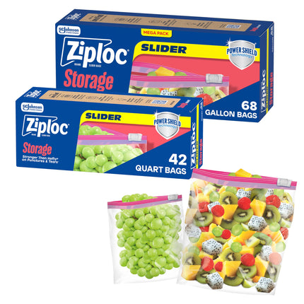 Ziploc Gallon and Quart Storage Slider Bags Bundle, Power Shield Technology for More Durability, 68 and 42 Count