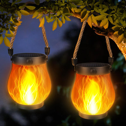 iBaycon 2 Pack Gen2 Solar Lantern Lights USB Ultra-Real Flame, Warm White