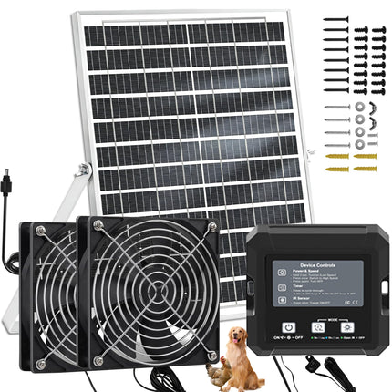 YRKUOEFD Solar Fan for Chicken Coop with 2 Fans and 3 Modes Controller Solar Exhaust Fan for Dog House Greenhouse Shed Outside Solar Powered Fans for Intake or Exhaust Vent Cooling