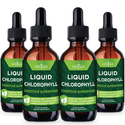 NEW AGE Chlorophyll Liquid Drops - Natural Concentrate – Energy Booster, Digestion and Immune System Supports, Internal Deodorant, Liver Function - (2 Fl Oz (Pack of 4))