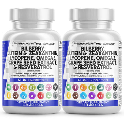 Clean Nutra Eye Vitamins with Bilberry Lutein and Zeaxanthin Supplements Lycopene 40mg Resveratrol Grape Seed Astaxanthin for Eyes - Eye Care Health Support (60 Count (Pack of 2))