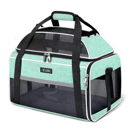 Lekereise Top-Expandable Pet Carrier 17x11x9.5 Inch Alaska Hawaiian Airline Approved Soft Sided Underseat to 12lbs Travel Carriers for Small Dogs and Cats with Locking Safety Zippers Anti-Scratch Mesh