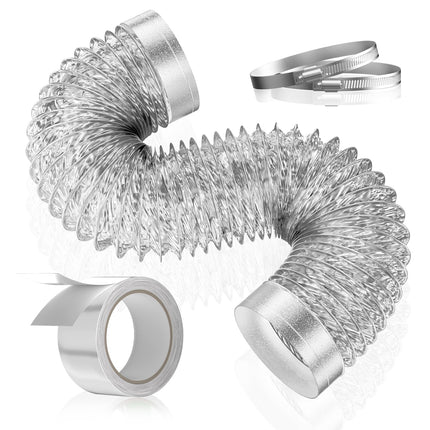 HOOMESUN Extra Thick Heavy Duty 4 inch 10FT Dryer Vent Hose, Flexible Insulated Duct Hose, (6-ply) Aluminum Foil HVAC Ducting Kit with 2 Clamps and 1 Tape