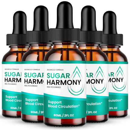 Sugar Harmony Drops, SugarHarmony Blood Formula Support Supplement Drops - Maximum Strength, All Natural Healthy Circulation, Stable Levels & Overall Health, Advanced Sugar Harmony Reviews (5 Pack)