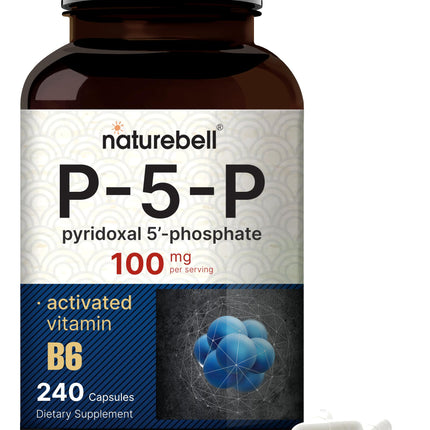 NatureBell P5P Vitamin B6 100mg Per Serving, 240 Capsules | Activated Pyridoxal 5 Phosphate Supplements – Essential B Vitamins for Brain & Memory Health – Non-GMO