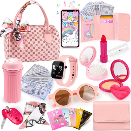 Oisacirg Play Purse with Watch, Phone, Pretend Play Toys for Girls Ages 3-8