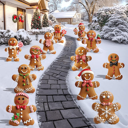 12 Pcs Christmas Gingerbread Man Yard Signs with Stakes - Xmas Gingerbread Yard Stakes Lawn Signs for Christmas Holiday Pathway Garden Patio Party Favors