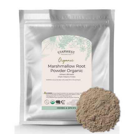 Starwest Botanicals Organic Marshmallow Root Powder - Dried Herb for Tea & Herbal Blends, Certified Kosher, Non-GMO - Bulk 1 lb Bag