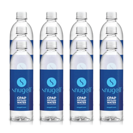 Snugell Bottled Distilled Water for CPAP Machines (12-Pack, 20 oz Each) – Ultra-Pure, BPA-Free, Travel-Friendly, and Convenient – Up to 24 Days Supply – Clean, Refreshing, Multi-Use – Made in the USA
