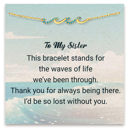STORYJEWELLERY Sister Gifts, Sister Bracelet, Birthday Gifts for Sisters, Sterling Silver Wave Bracelet, Sisterhood Jewelry