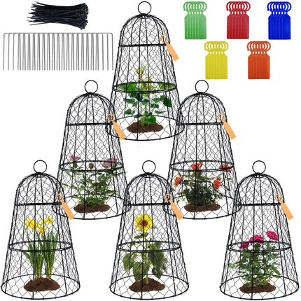 6 Pack 11.4" D x 17.7" H Garden Cloches for Plants,Rustproof Chicken Wire Cloches Flip-Top Design,Upgraded Triple Combination,Plant Protectors from Animals,Ideal for Outdoor Plant Protection