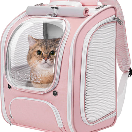 Pecute Cat Backpack Carrier, Large Space Cat Bubble Backpack, Breathable Cat Carrier, Shaded Dog Backpack Carrier, Ergonomic 3D Design for Travel, Hiking, Walk, Suitable for Shopping, Car, Vet, Pink