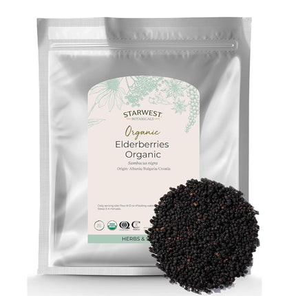 Starwest Botanicals Organic Elderberries - Dried Elderberries for Syrup, Tea, Gummies, & Jam, Certified Kosher, Non-GMO - Bulk 2 lb Bag