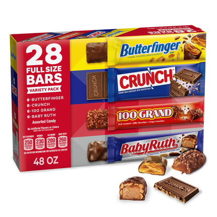 Assorted Butterfinger, CRUNCH, Baby Ruth, 100 Grand Candy Bars 28 Ct, 48 Oz